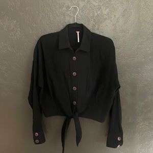 Boxy button up cropped blouse from free people